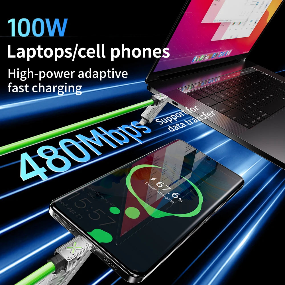 240W 4-in-1 Super Fast Charging Data Cable USB-C To Type-C Zinc Alloy Cable for Iphone Samsung Xiaomi Multi Port Charging Cable