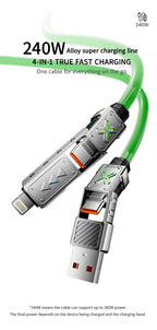240W 4-in-1 Super Fast Charging Data Cable USB-C To Type-C Zinc Alloy Cable for Iphone Samsung Xiaomi Multi Port Charging Cable