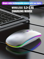 Wireless Mouse Bluetooth and 2.4GHz Dual Modes Rechargeable RGB Ergonomic Silent Click for PC iPad Laptop Cell Phone TV