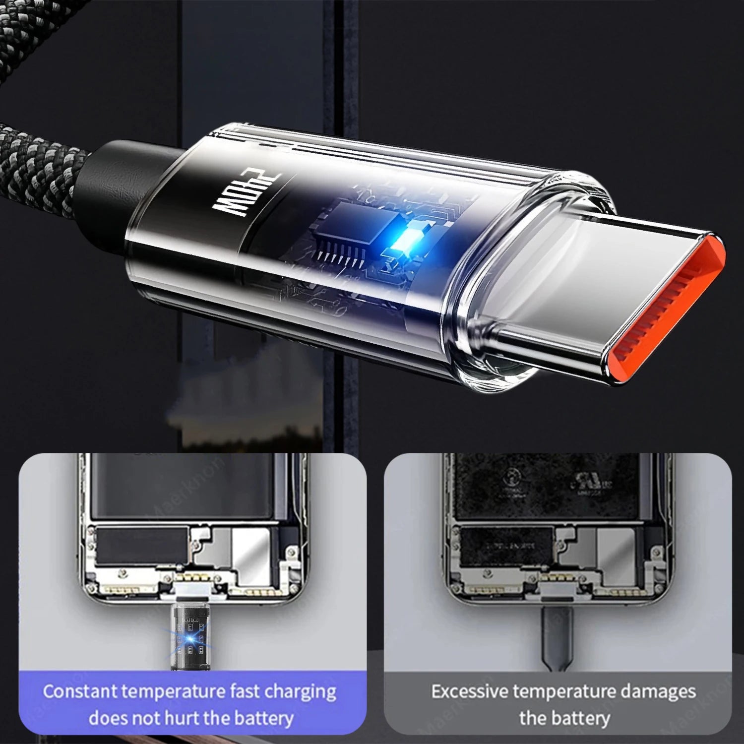 240W Nylon USB Type C Super Fast Charging Cable For Samsung Xiaomi Huawei Honor LED Digital Display USB C Charger Data Cord