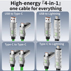 240W 4-in-1 Super Fast Charging Data Cable USB-C To Type-C Zinc Alloy Cable for Iphone Samsung Xiaomi Multi Port Charging Cable