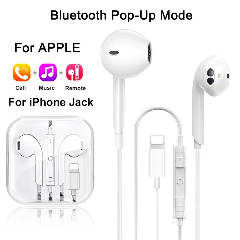 Original Headphones For Apple iPhone 14 13 12 11 Pro Max Wired Earphones X XS XR 7 8 6 Lightning Bluetooth Earplugs Accessories