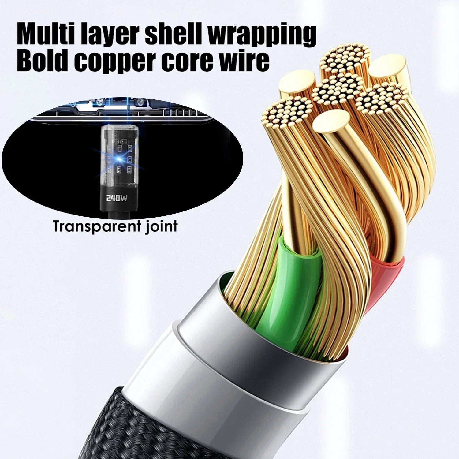 240W Nylon USB Type C Super Fast Charging Cable For Samsung Xiaomi Huawei Honor LED Digital Display USB C Charger Data Cord